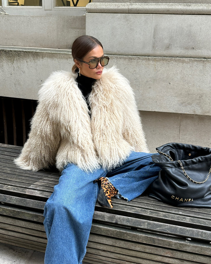 Olivia | Manteau en fausse fourrure pour femmes à manches longues avec col statement