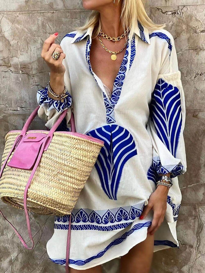 Lyraleth | Robe Tunique Femme Col V Manches Longues Mini