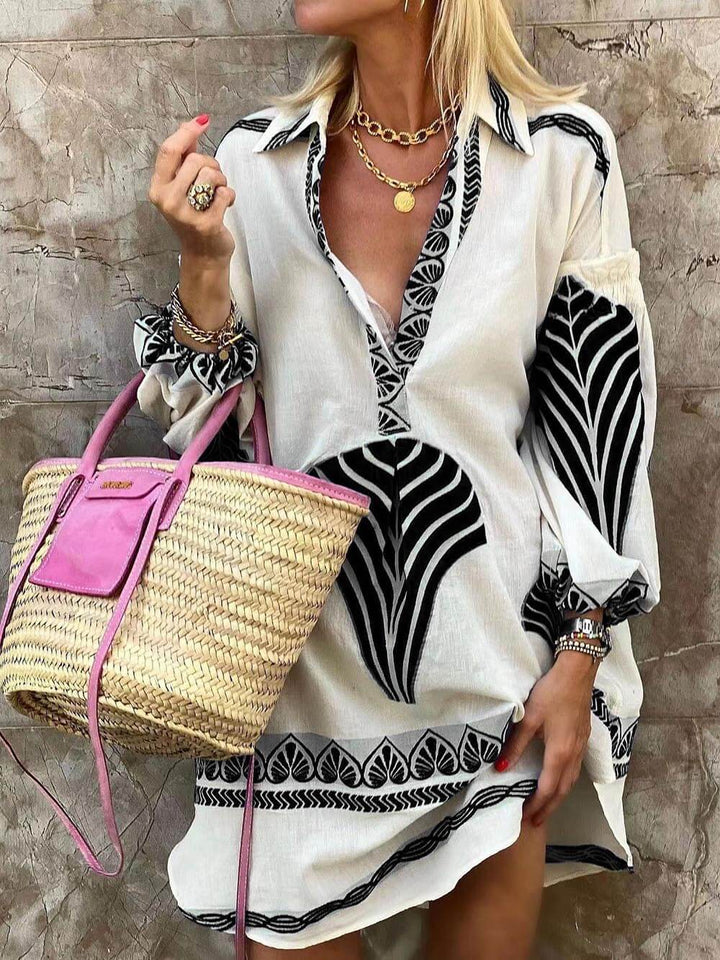 Lyraleth | Robe Tunique Femme Col V Manches Longues Mini