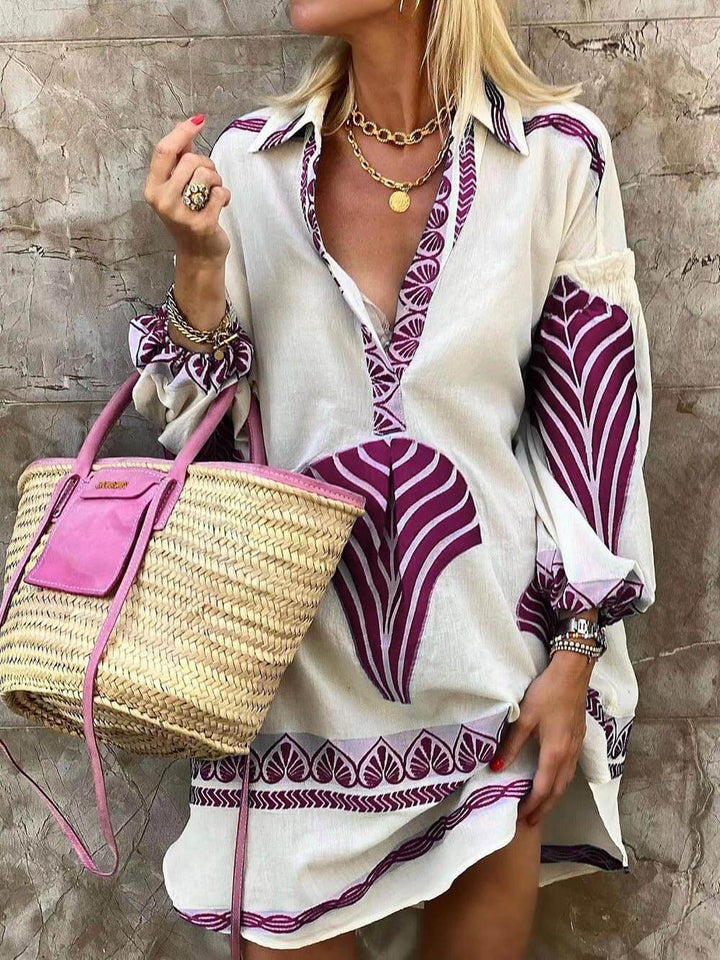 Lyraleth | Robe Tunique Femme Col V Manches Longues Mini