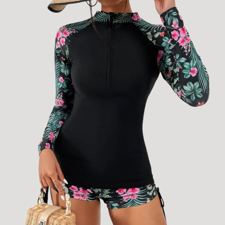 Lysandra | Ensemble de maillot de bain à fleurs à manches longues pour femmes