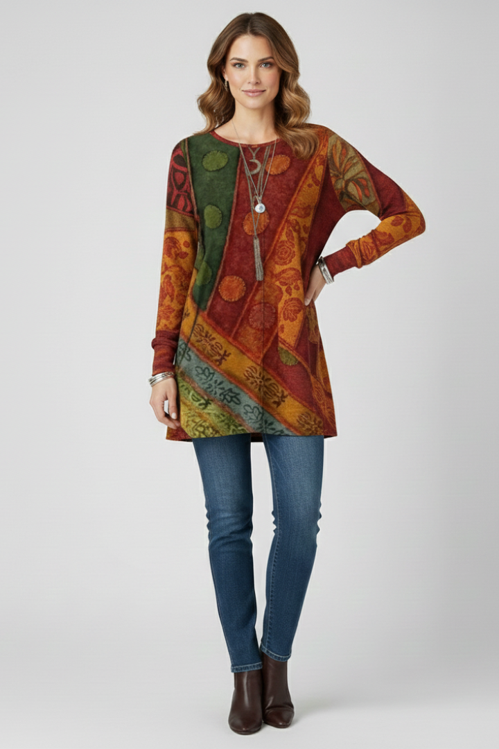Magdalena | Tunique à manches longues pour femmes avec motif patchwork