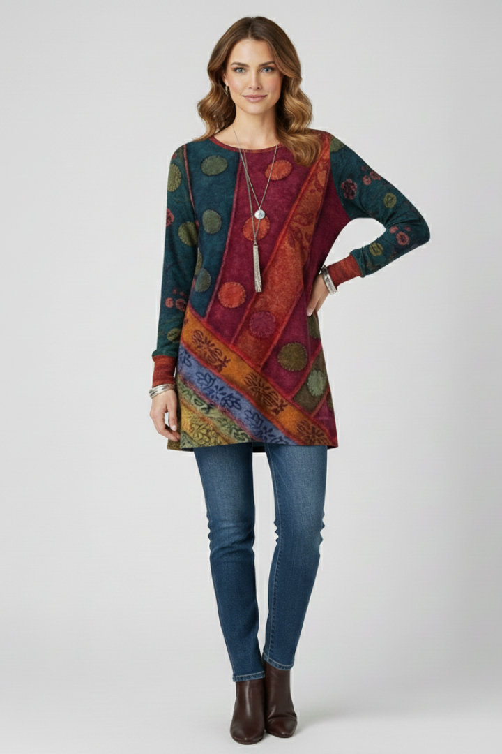 Magdalena | Tunique à manches longues pour femmes avec motif patchwork