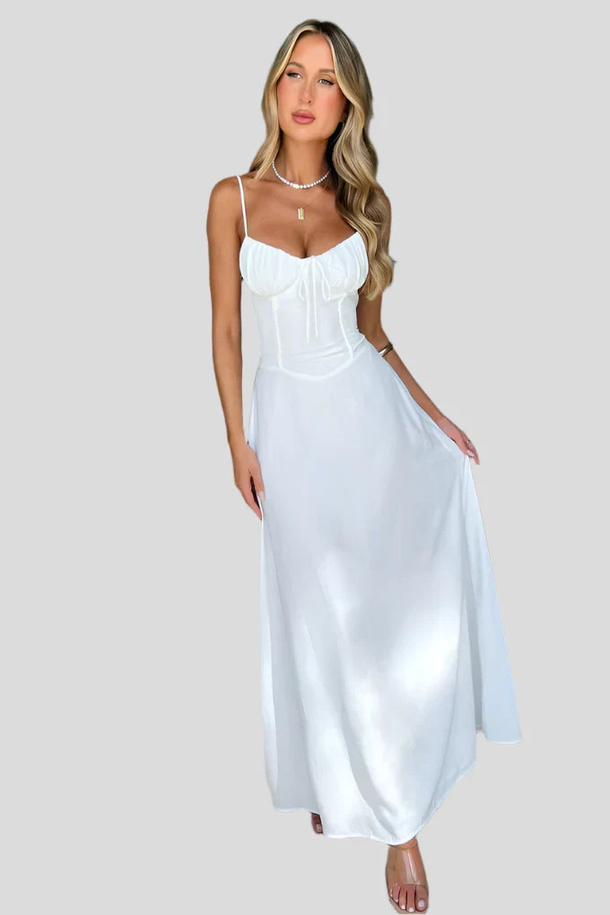 Elara – Robe maxi élégante avec design enveloppant et bretelles spaghetti