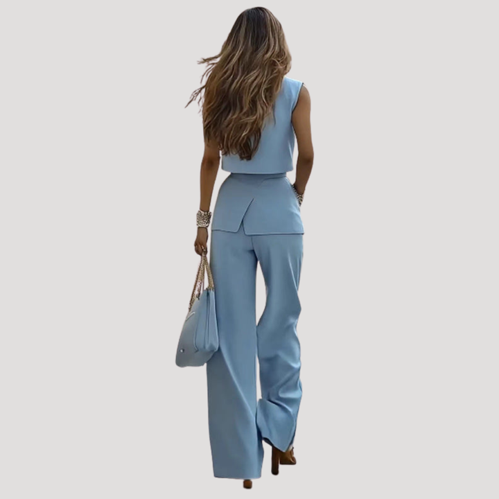 Maren | Costume pantalon femme deux pièces sans manches pantalon large