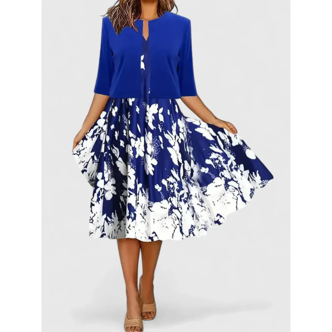 Melanie | Robe midi à motifs floraux pour femmes avec cardigan