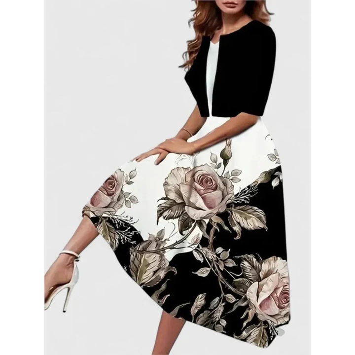 Melanie | Robe midi à motifs floraux pour femmes avec cardigan