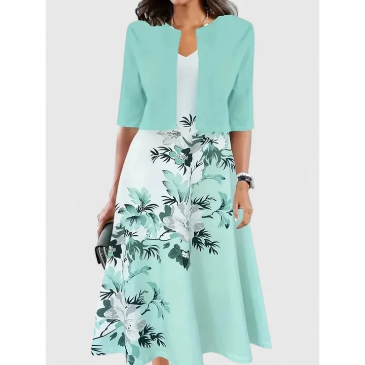 Melanie | Robe midi à motifs floraux pour femmes avec cardigan