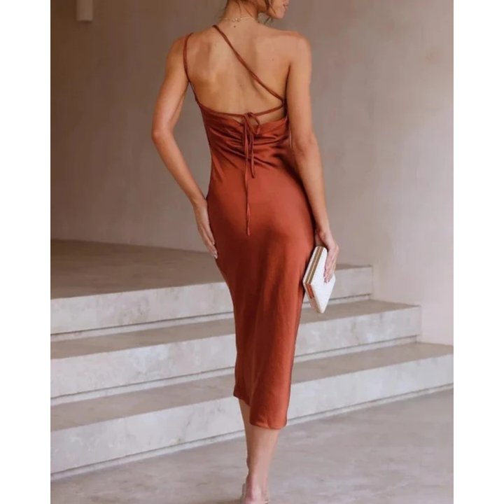 Marlene | Robe de soirée satin à une épaule pour femmes