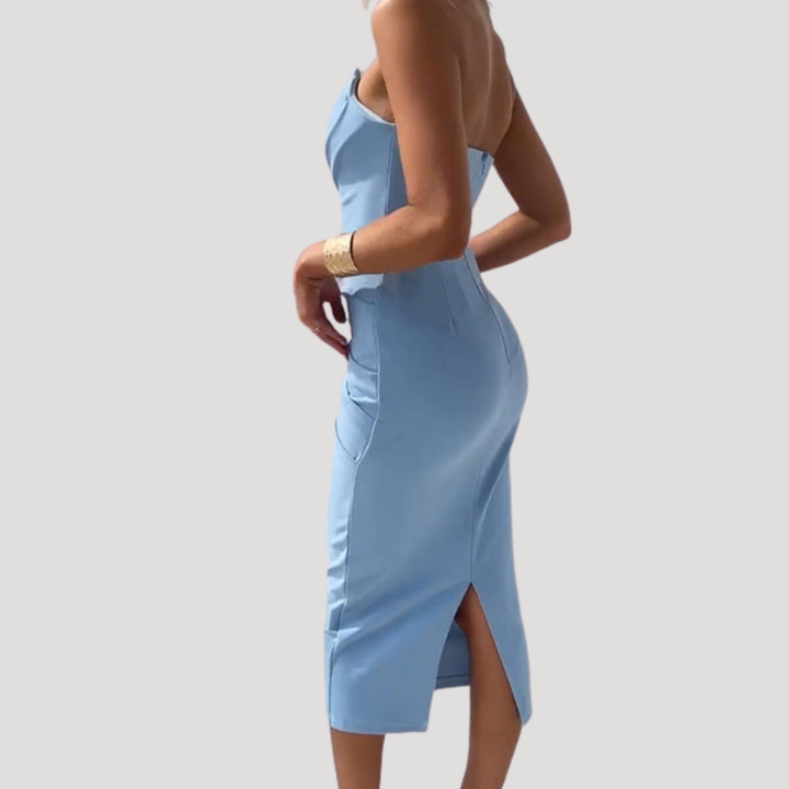 Marlies | Robe Midi Drapée Sans Épaules pour Femmes