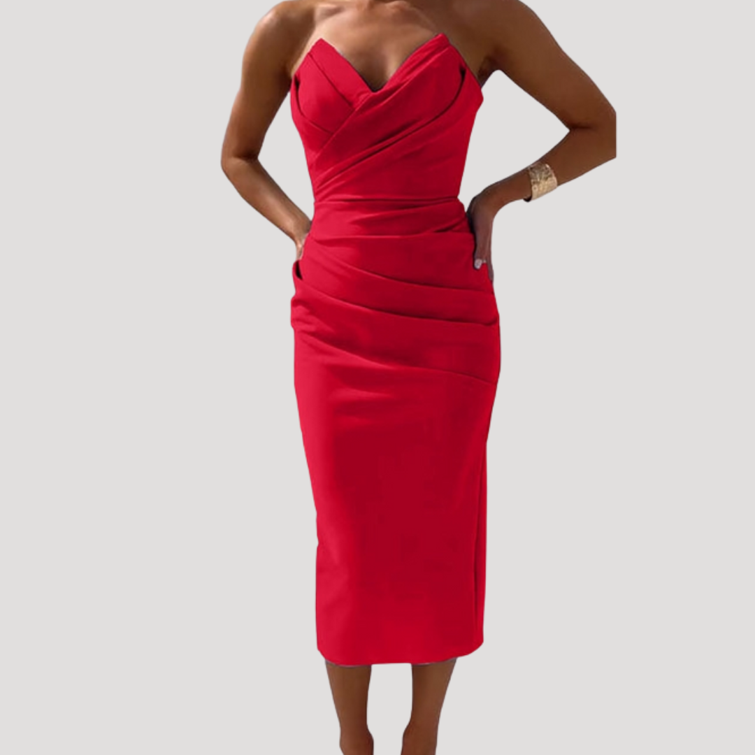Marlies | Robe Midi Drapée Sans Épaules pour Femmes