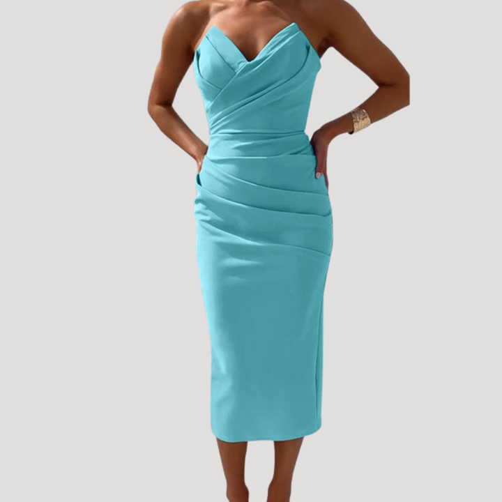 Marlies | Robe Midi Drapée Sans Épaules pour Femmes