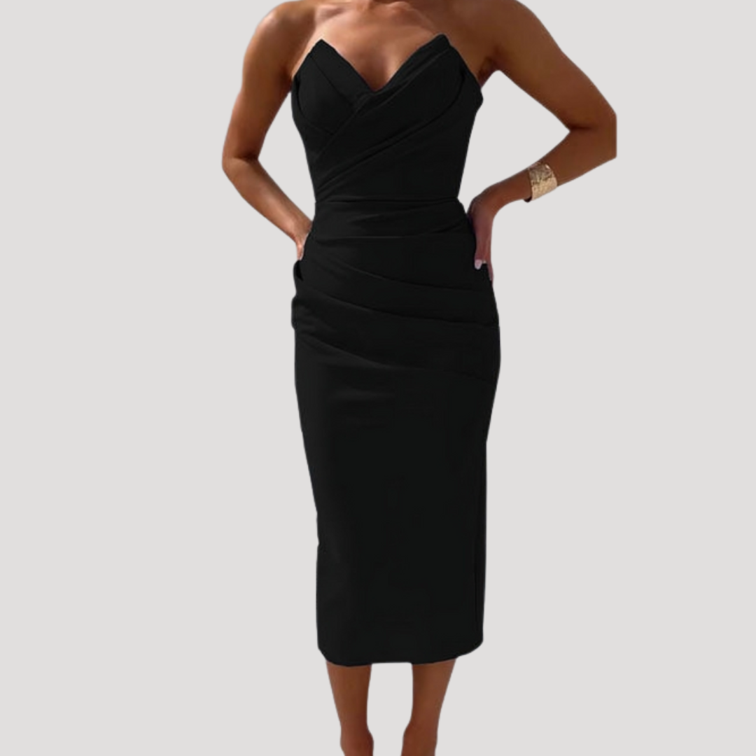 Marlies | Robe Midi Drapée Sans Épaules pour Femmes