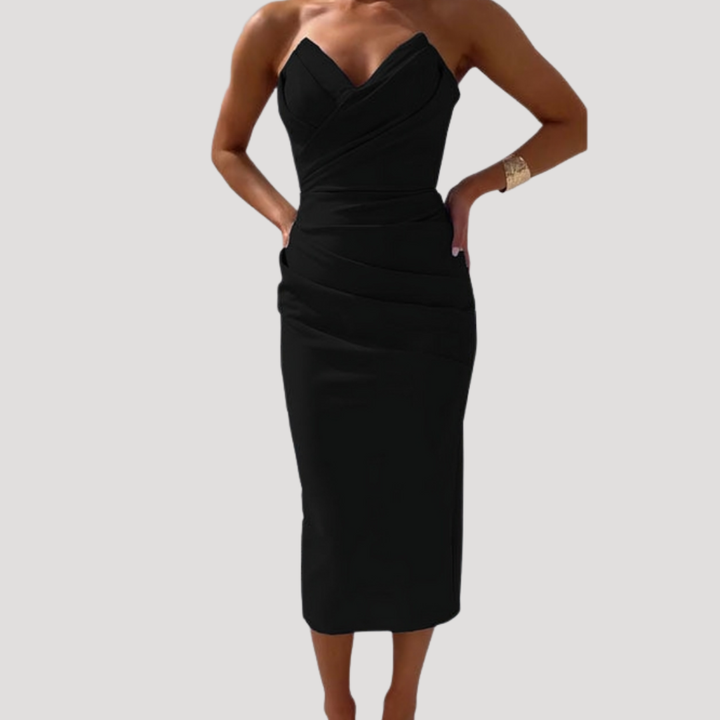 Marlies | Robe Midi Drapée Sans Épaules pour Femmes