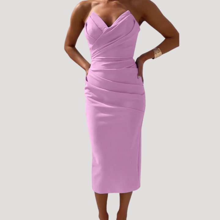 Marlies | Robe Midi Drapée Sans Épaules pour Femmes