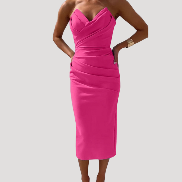 Marlies | Robe Midi Drapée Sans Épaules pour Femmes