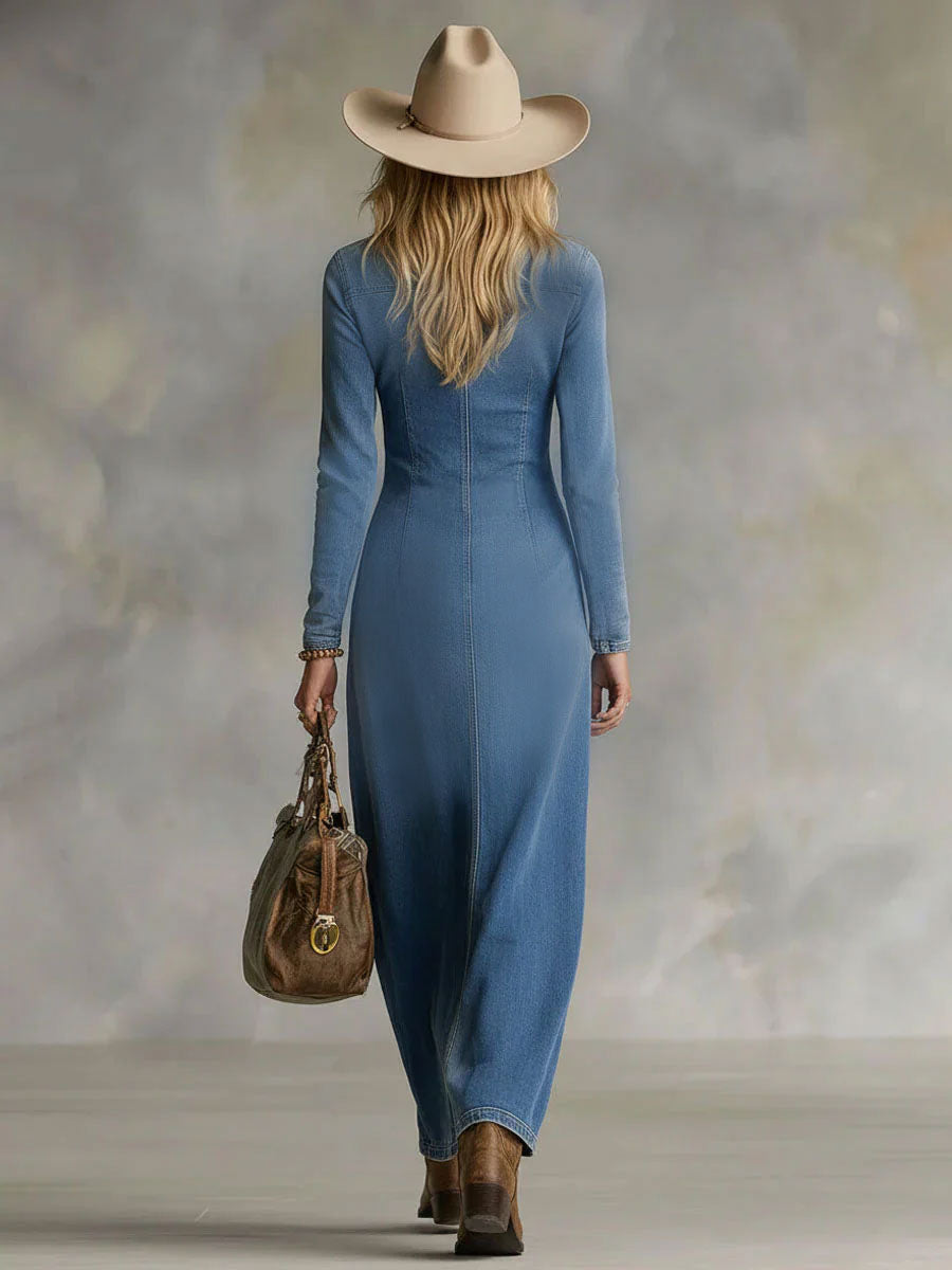 Marlika | Robe maxi à manches longues avec décolleté en V pour femmes