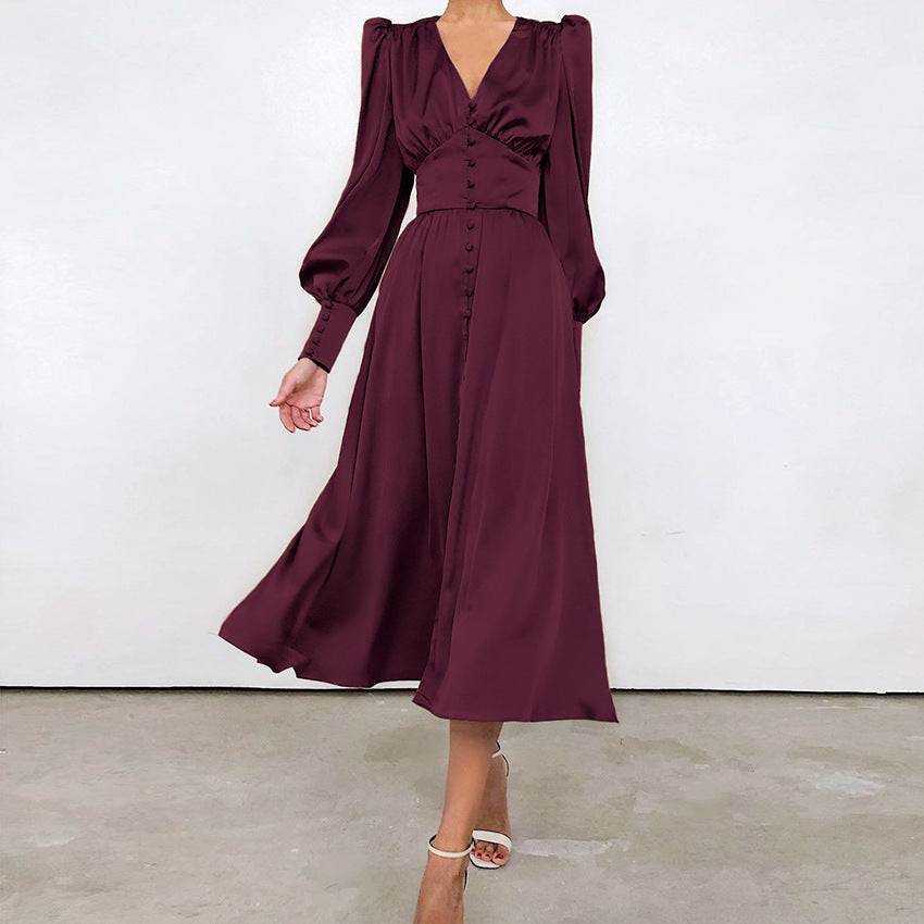 Marlina | Robe Midi à Manches Longues et Décolleté en V pour Femmes