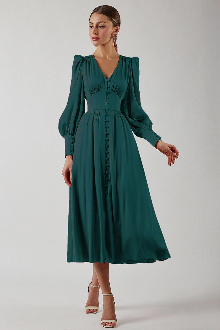 Marlina | Robe Midi à Manches Longues et Décolleté en V pour Femmes