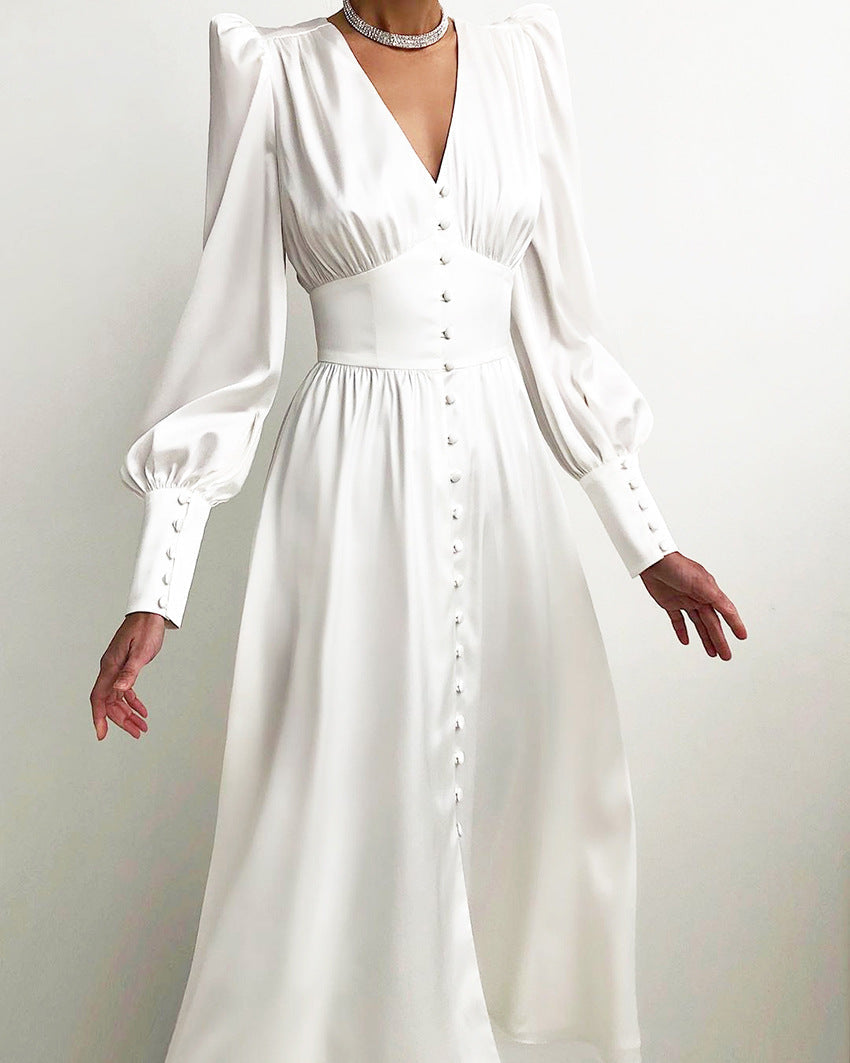 Marlina | Robe Midi à Manches Longues et Décolleté en V pour Femmes