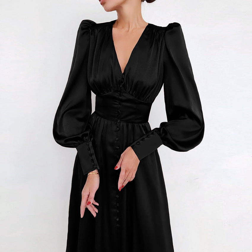 Marlina | Robe Midi à Manches Longues et Décolleté en V pour Femmes