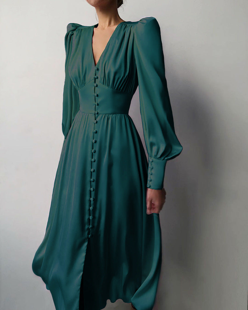 Marlina | Robe Midi à Manches Longues et Décolleté en V pour Femmes
