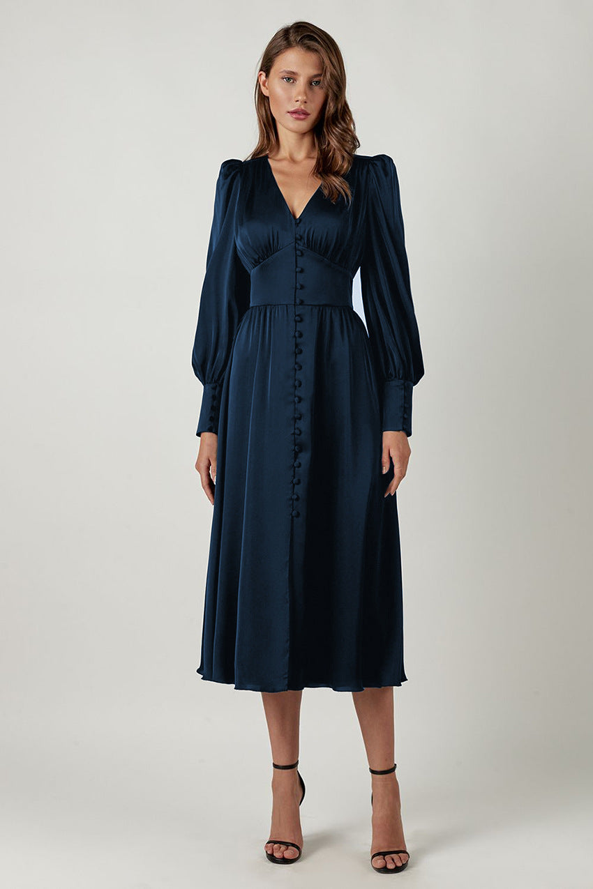 Marlina | Robe Midi à Manches Longues et Décolleté en V pour Femmes