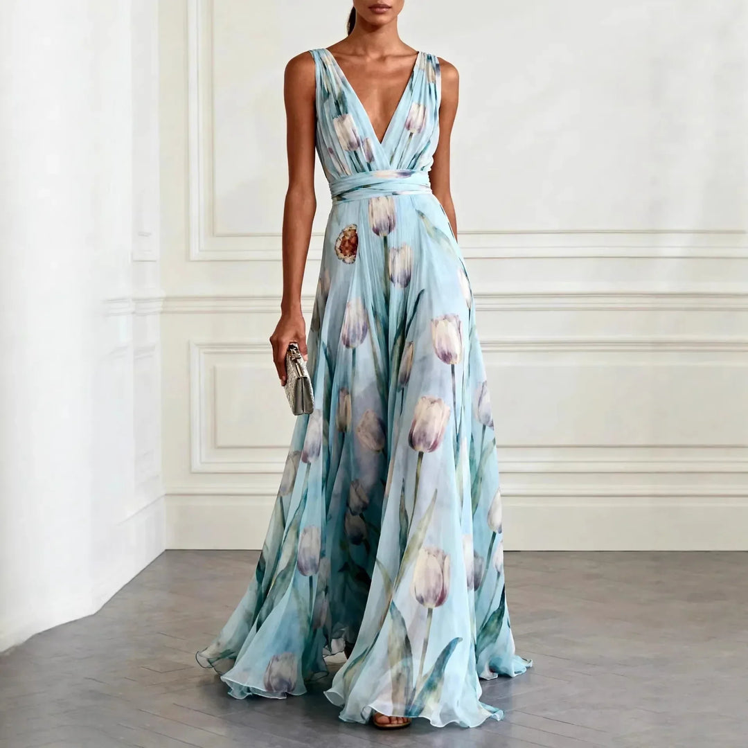 Mathilde | Robe maxi à décolleté en V pour femmes avec motif floral