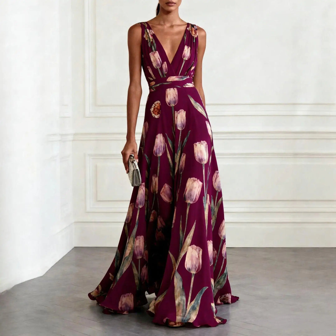 Mathilde | Robe maxi à décolleté en V pour femmes avec motif floral