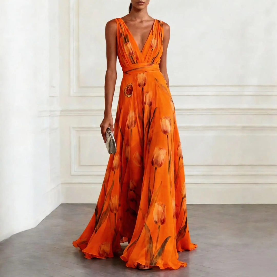 Mathilde | Robe maxi à décolleté en V pour femmes avec motif floral