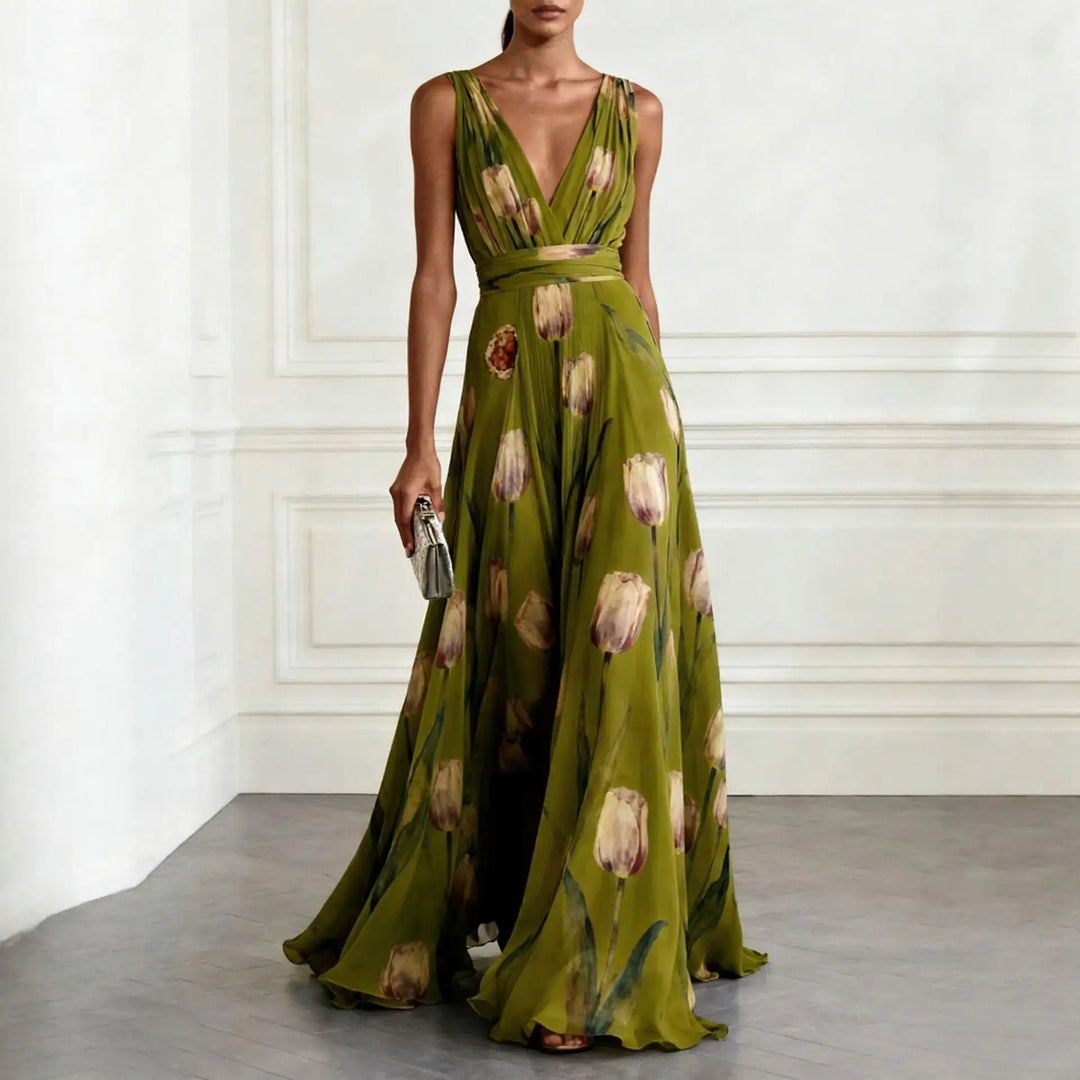 Mathilde | Robe maxi à décolleté en V pour femmes avec motif floral