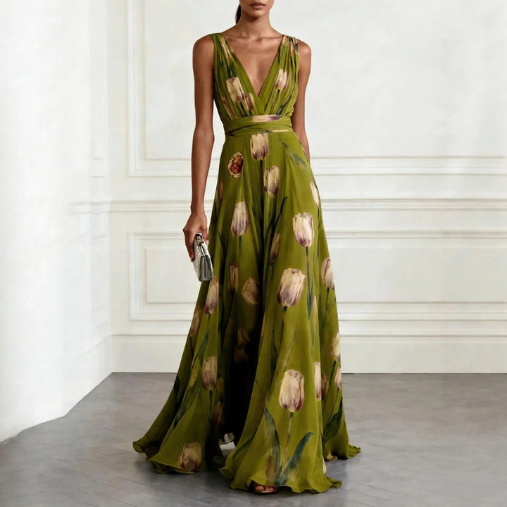 Mathilde | Robe maxi à décolleté en V pour femmes avec motif floral