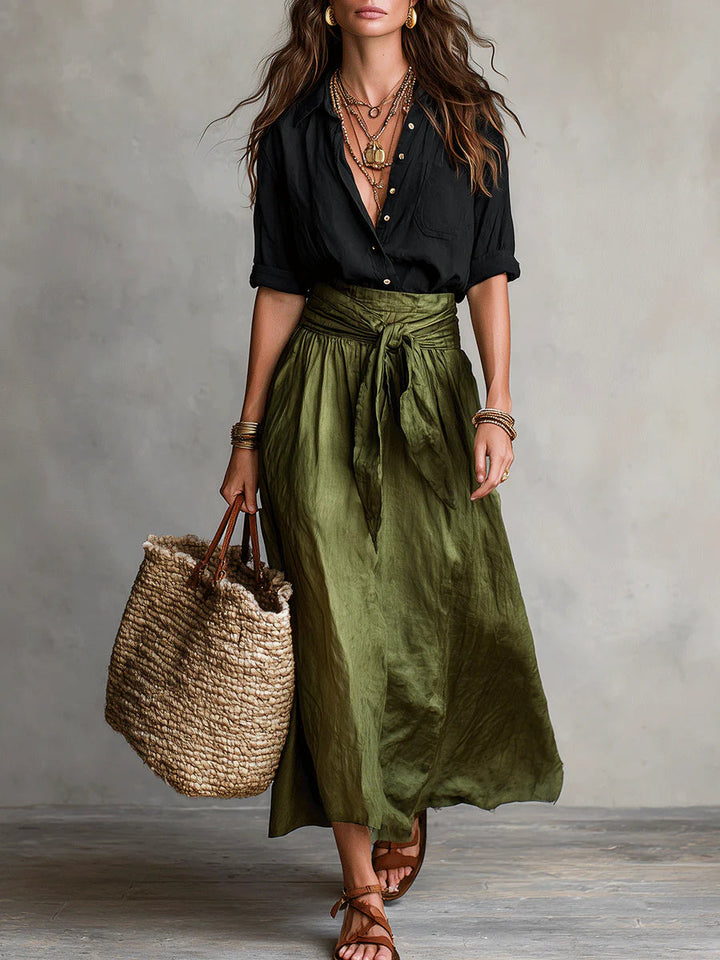 Melinda | Ensemble Blouse à Col V et Jupe pour Femmes