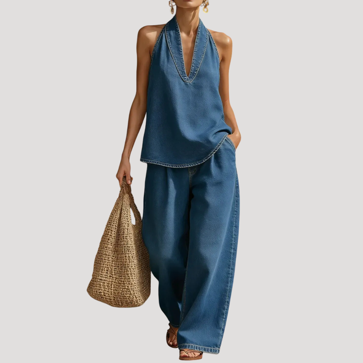 Meret | Ensemble deux pièces à encolure halter pour femmes avec pantalon large