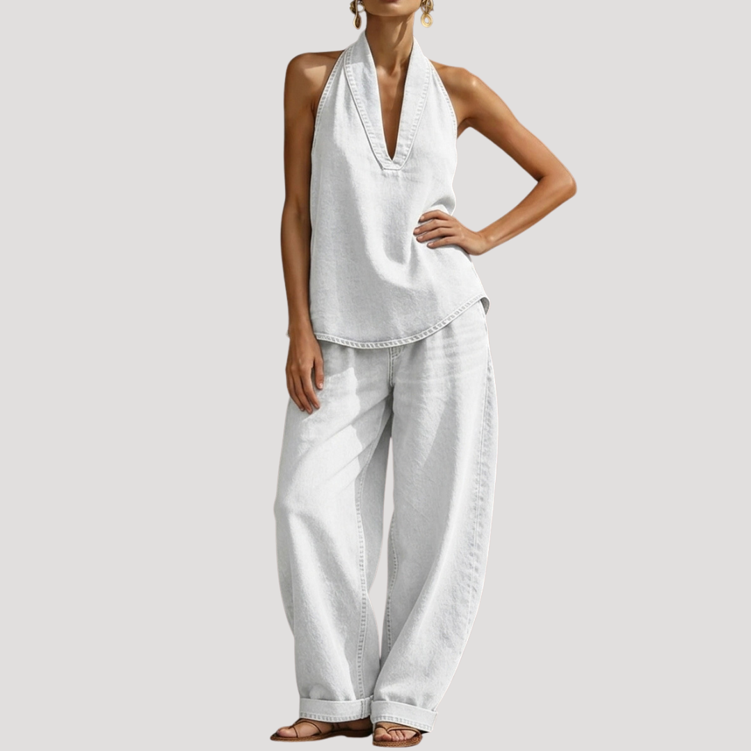 Meret | Ensemble deux pièces à encolure halter pour femmes avec pantalon large