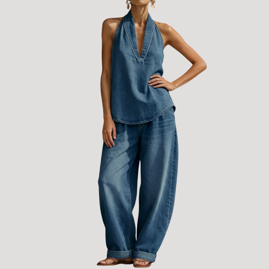 Meret | Ensemble deux pièces à encolure halter pour femmes avec pantalon large