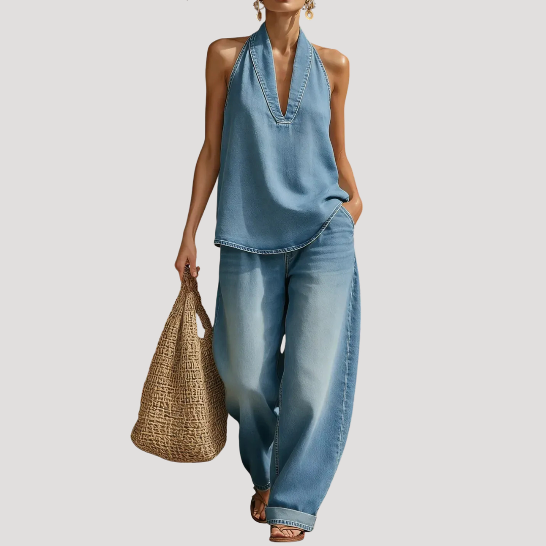 Meret | Ensemble deux pièces à encolure halter pour femmes avec pantalon large