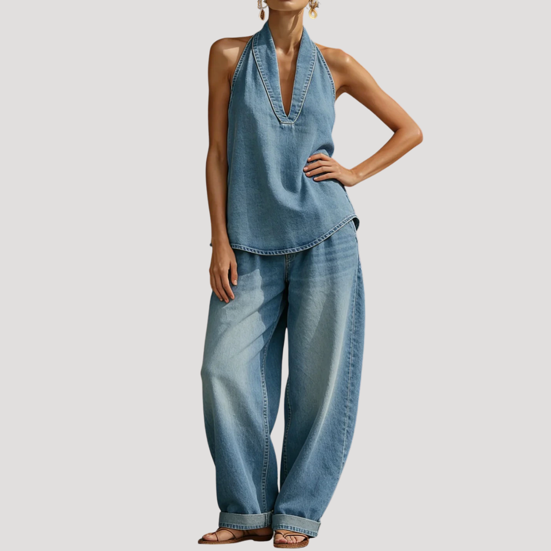 Meret | Ensemble deux pièces à encolure halter pour femmes avec pantalon large