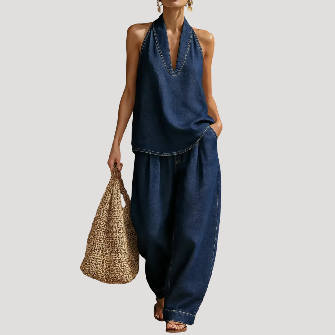 Meret | Ensemble deux pièces à encolure halter pour femmes avec pantalon large