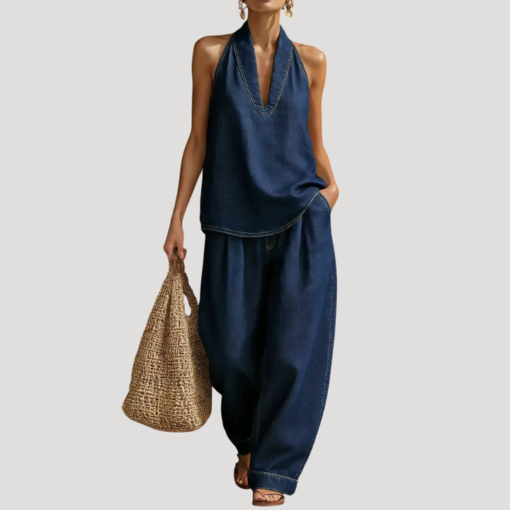 Meret | Ensemble deux pièces à encolure halter pour femmes avec pantalon large