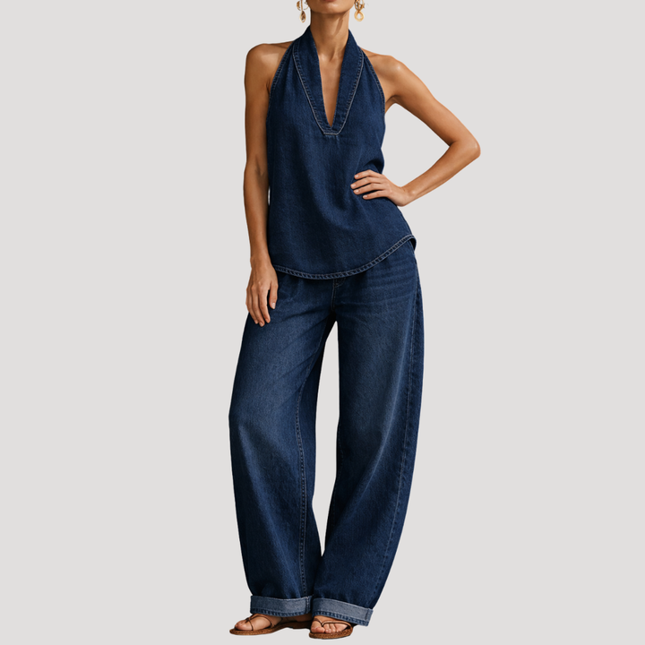 Meret | Ensemble deux pièces à encolure halter pour femmes avec pantalon large