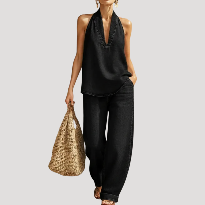 Meret | Ensemble deux pièces à encolure halter pour femmes avec pantalon large