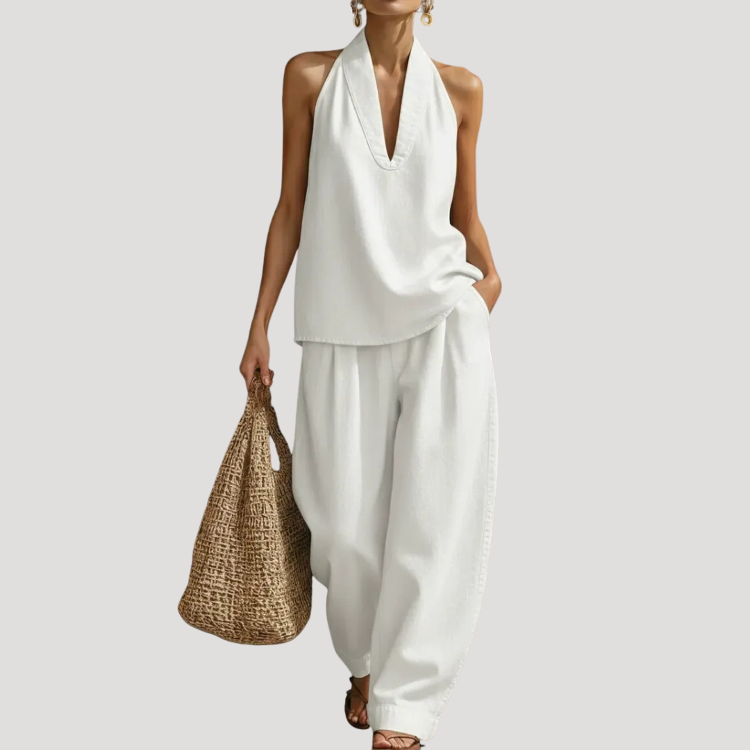 Meret | Ensemble deux pièces à encolure halter pour femmes avec pantalon large