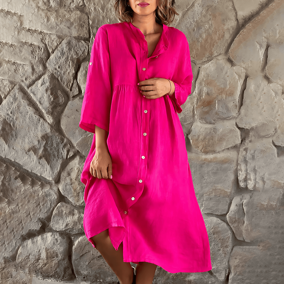 Priscilla | Robe midi chic avec boutonnière pour femmes