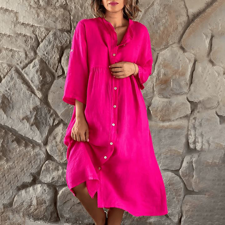 Priscilla | Robe midi chic avec boutonnière pour femmes