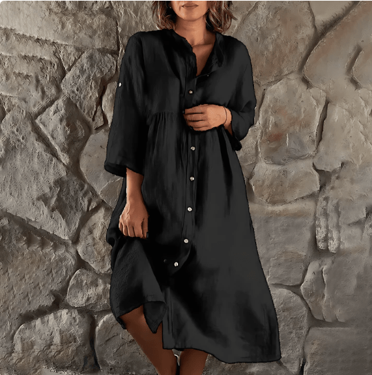 Priscilla | Robe midi chic avec boutonnière pour femmes