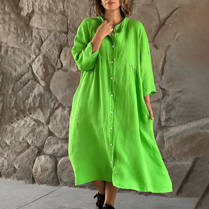 Priscilla | Robe midi chic avec boutonnière pour femmes