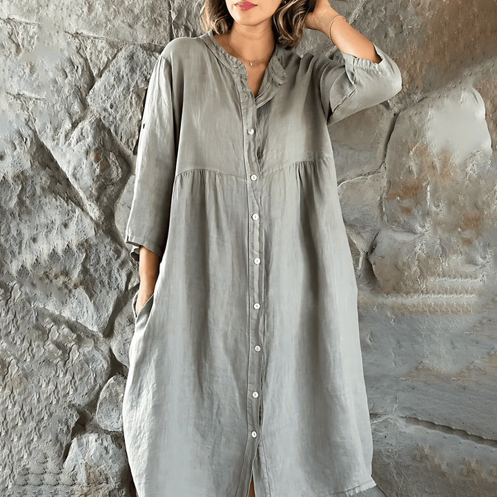 Priscilla | Robe midi chic avec boutonnière pour femmes