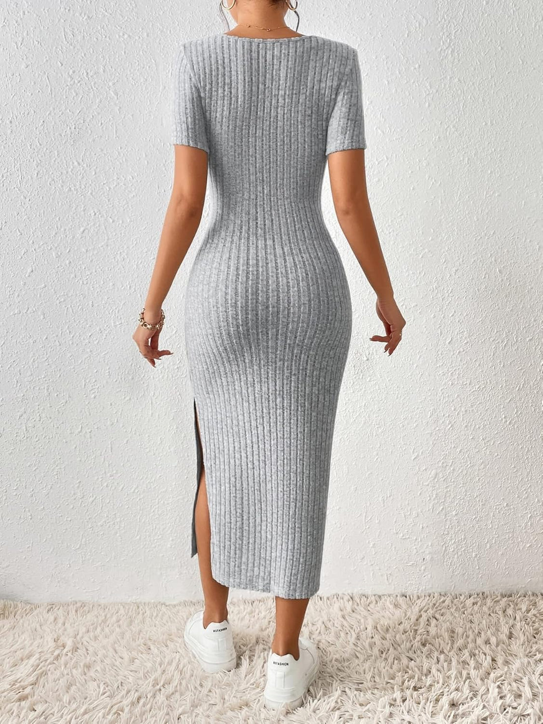 Robe Midi Bodycon Ava en Tricot Côtelé