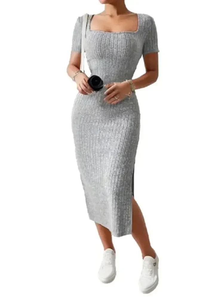Robe Midi Bodycon Ava en Maille Côtelée